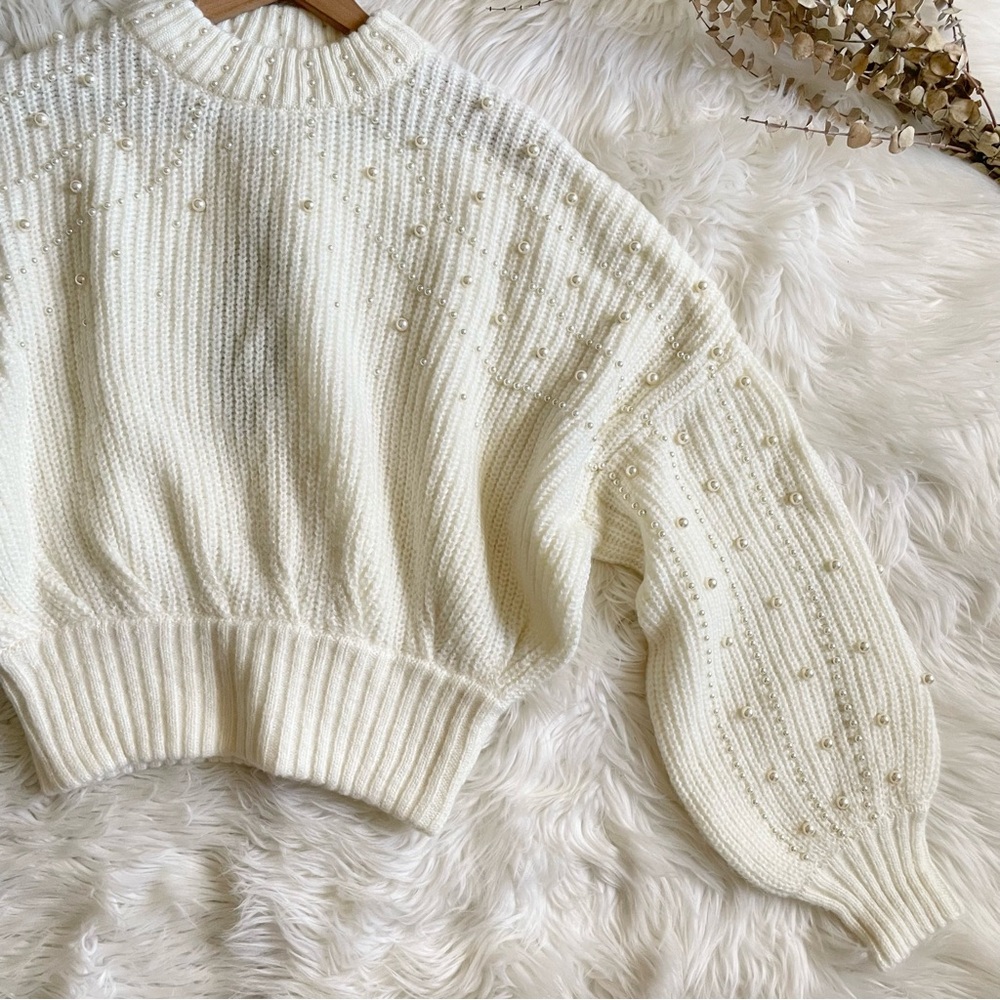 Farm Rio Pearl Embroidered Bubble Sweater Off White Knit NWT Medium - Picture 10 of 16